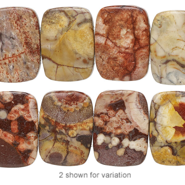 Bead, birdseye rhyolite (natural), 18x13mm double-drilled rectangle with 0.5-1.5mm holes, B grade, Mohs hardness 6-1/2 to 7. Sold per 8-inch strand, approximately 15 beads. image number 0