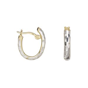 Earring, Create Compliments®, "vermeil" and sterling silver, 13mm diamond-cut oval hoop with latch-back closure. Sold per pair.
