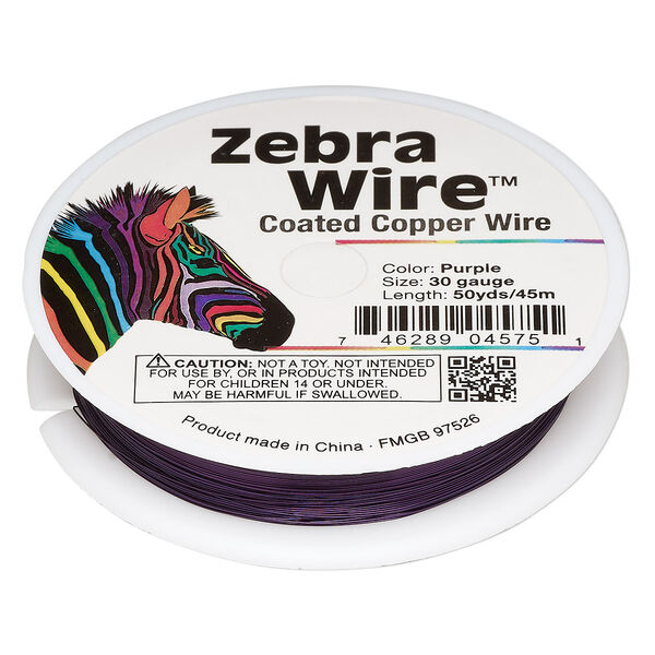 Wire, Zebra Wire™, color-coated copper, purple, round, 30 gauge. Sold per 50-yard spool. image number 0