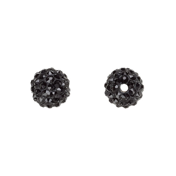 Bead, glass rhinestone / epoxy / resin, black, 10mm round. Sold individually. image number 0