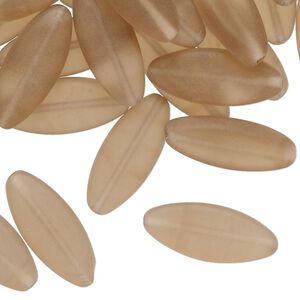 Bead, Czech pressed glass, translucent matte light brown, 20x8mm flat marquise. Sold per 2-ounce pkg, approximately 50 beads.