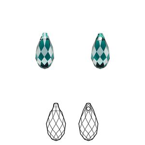 Briolette 2pk emerald, Crystal Passions® 11x5.5mm pendant drop 6010