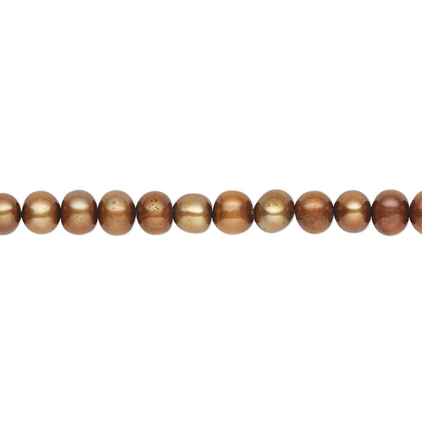 Pearl, cultured freshwater (dyed), antique copper, 4-5mm semi-round, C grade, Mohs hardness 2-1/2 to 4. Sold per 16-inch strand. image number 0