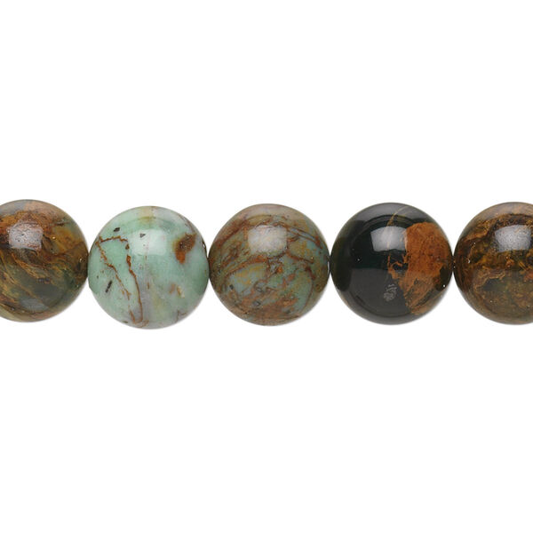 Bead, green "opal" (chalcedony) (natural), 10mm round, B grade, Mohs hardness 5 to 6-1/2. Sold per 15-1/2" to 16" strand. image number 0