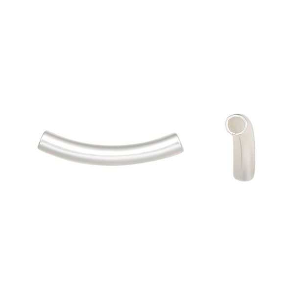 Bead, silver-plated brass with satin finish, 22x3mm curved tube. Sold per pkg of 10. image number 0