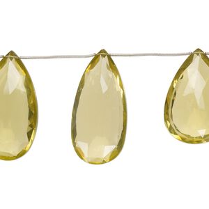 Lemon quartz 1pkg7, hand-cut top-drilled faceted puffed teardrop bead 34x23mm-48x27mm