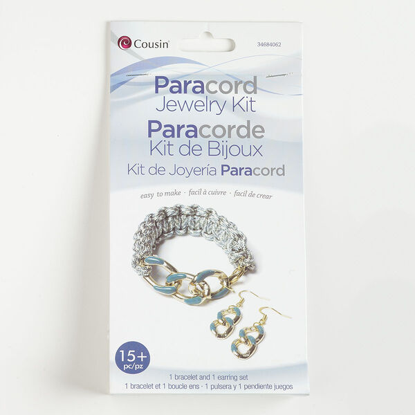 Paracord bracelet and earring kit, nylon / gold-finished steel / brass. Sold per set. image number 0