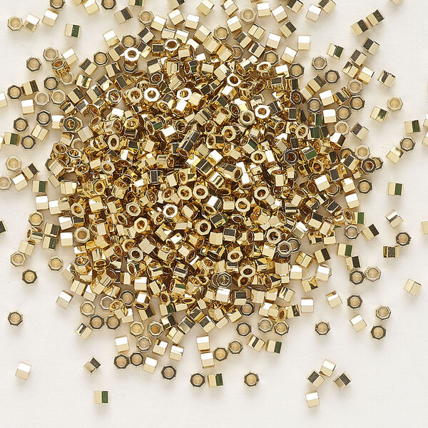 Seed bead, Delica®, glass, pkg/50g, #11 cut, opaque 24Kt gold-plated light (DBC-0034). image number 0