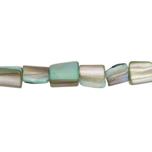 Mother-of-pearl shell 1pkg1, triangle tube bead 15 inch light teal green 6x5mm-10x8mm