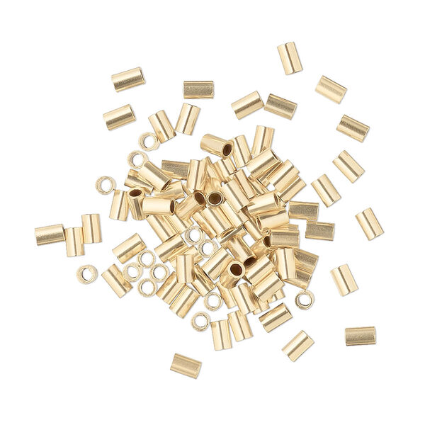 Crimp, 12Kt gold-filled, 3x2mm smooth tube, 1.3mm inside diameter. Sold per pkg of 100. image number 0