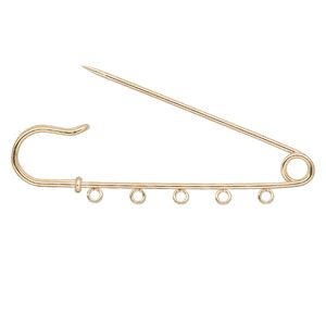 Kilt pin, gold-plated steel, 3 inches with 5 loops. Sold per pkg of 10.