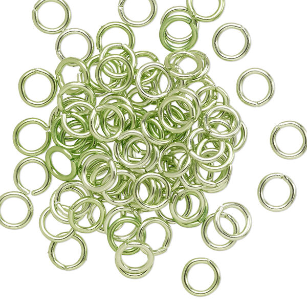Jump ring, anodized aluminum, green, 5.5mm round, 3.5mm inside diameter, 18 gauge. Sold per pkg of 100. image number 0
