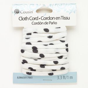 Cord cotton 1pk 5mm dotted flat, white black 1 meter