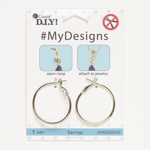 Earring hoop 1pkg2, 30mm hinged, gold-finished steel 1 pair