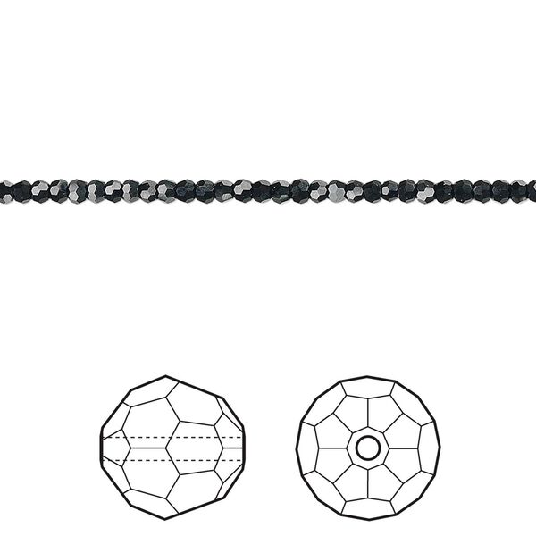 Bead 36pk jet, Crystal Passions® 2mm round 5000 image number 0