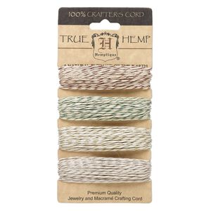 Cord, Hemptique®, hemp and polyester, natural and assorted metallic colors, 1mm diameter, 20-pound test. Sold per pkg of (4) 30-foot sections.
