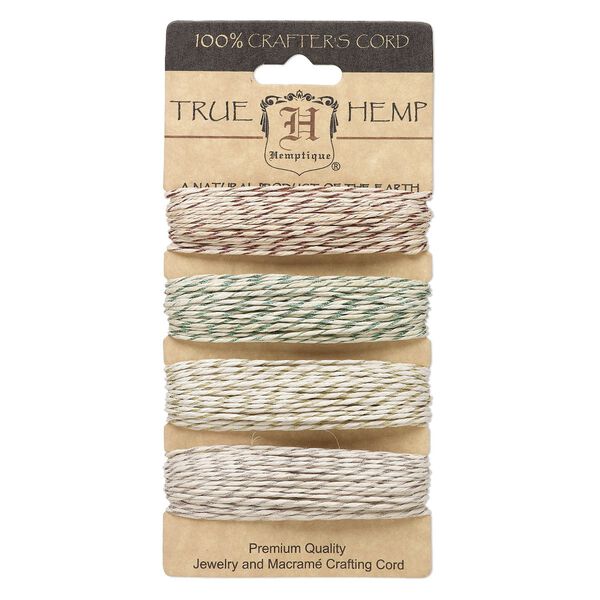 Cord, Hemptique®, hemp and polyester, natural and assorted metallic colors, 1mm diameter, 20-pound test. Sold per pkg of (4) 30-foot sections. image number 0