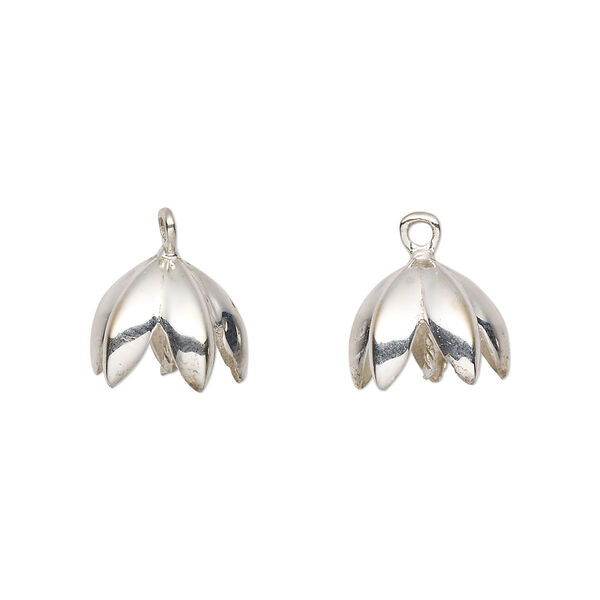 Cup, silver-plated brass, 10mm petals with twisted peg, fits 8-10mm bead. Sold individually. image number 0