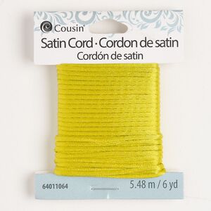 Cord, satin, yellow, 2mm round. Sold per 6 yard section.