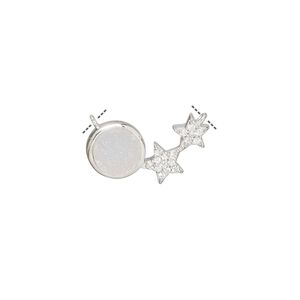 Link, cubic zirconia / druzy agate (natural) / rhodium-plated sterling silver, clear and white, 18x10mm single-sided overall with 7mm round and (2) stars. Sold individually.