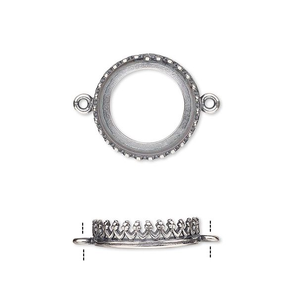 Link, JBB Findings, antique silver-plated brass, 16mm round with open back and decorative trim, 14mm round bezel setting. Sold per pkg of 2. image number 0