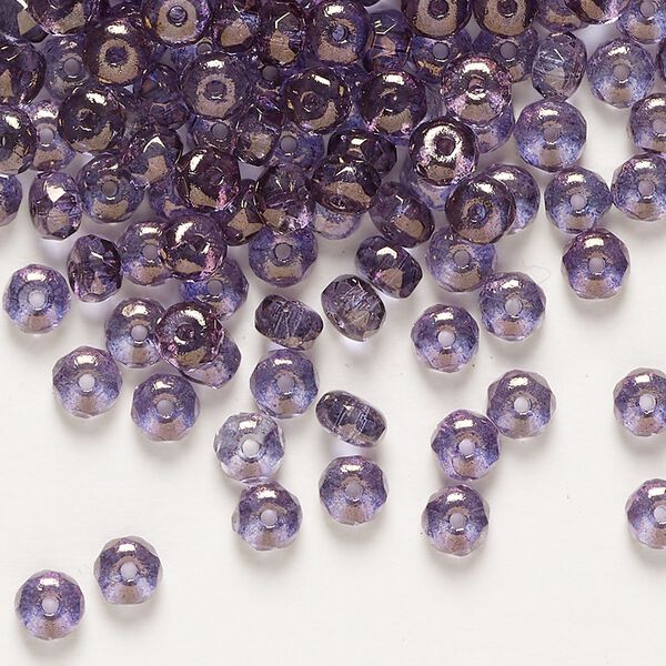 Bead glass 1pk copper-coated opaque purple, 4x3mm-5x4mm faceted rondelle 1 ounce image number 0