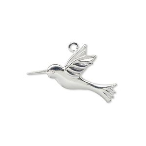 Charm, silver-plated brass, 25x19mm single-sided hummingbird. Sold per pkg of 10.