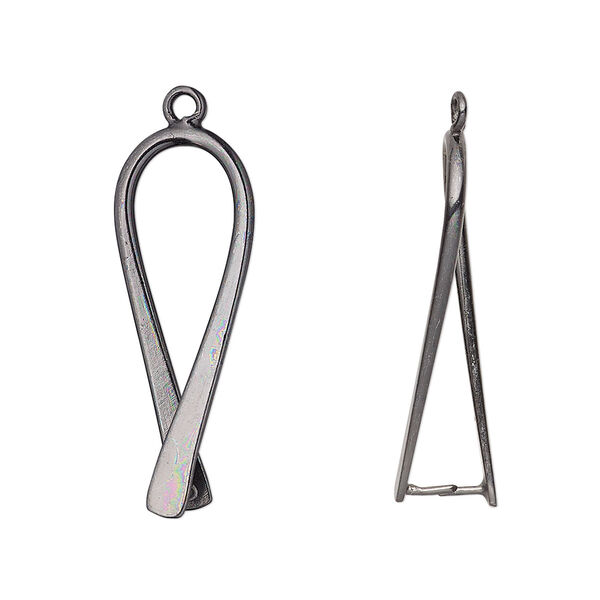 Bail, ice-pick, gunmetal-plated brass, 29x11mm teardrop, 25mm grip length. Sold per pkg of 2. image number 0