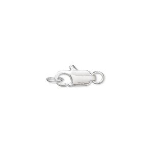 Clasp lobster claw 1pkg10 silver-plated, 12x5mm / 4-5mm closed jump ring, brass 1-strand