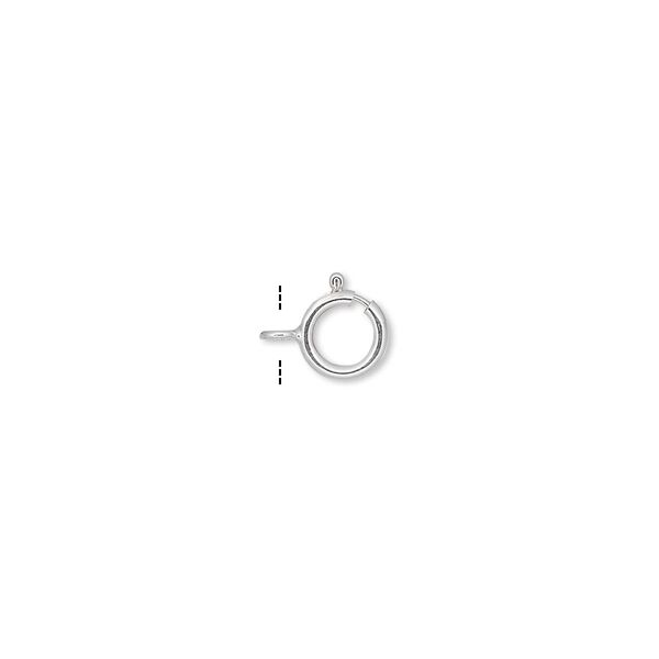 Clasp, springring, sterling silver, 6mm with open loop. Sold per pkg of 10. image number 0