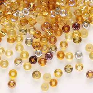 Seed bead mix, glass, pkg/100g, #6 rocaille, translucent multi-brown.