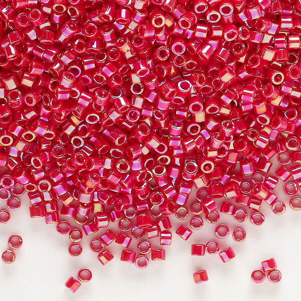 Seed bead, Delica®, glass, pkg/7.5g, #10 round, opaque rainbow red (DBM-0162). image number 0