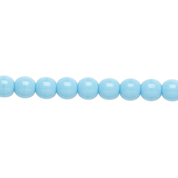 Bead, Preciosa Czech glass druk, pkg/15-1/2 to 16 inches, opaque turquoise blue, 6mm round. image number 0