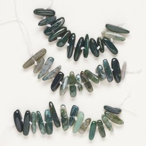 Moss agate 1pkg3, top-drilled stick bead natural 4 inch 14x4mm-25x7mm
