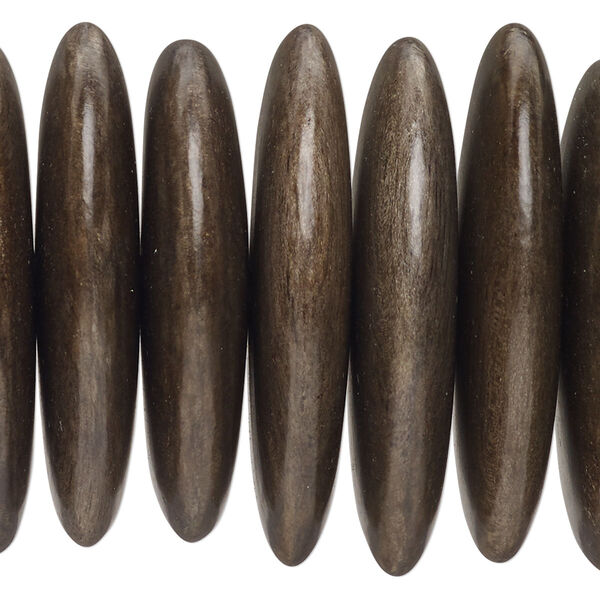 Bead, greywood (waxed), pkg/4 inches, grey brown, 39x8.5mm-41x9.5mm hand-cut rondelle. image number 0