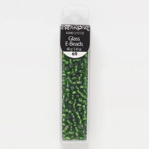 Seed bead, glass, pkg/40g, #6 round, translucent silver-lined green.