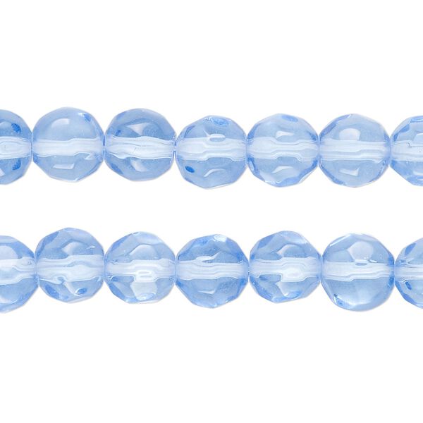 Bead, glass, translucent medium blue, 7-8mm faceted round. Sold per pkg of (2) 12-inch strands, approximately 80 beads. image number 0