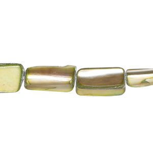 Mother-of-pearl shell 1pkg1, stick bead 14 inch green / yellow 13x5mm-16x10mm