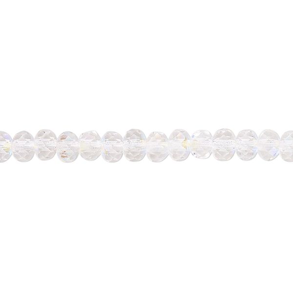 Bead, Czech fire-polished glass, clear AB, 5x4mm faceted rondelle. Sold per 15-1/2" to 16" strand. image number 0