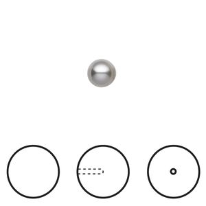 Pearl 500pk grey, Swarovski® 6mm half-drilled round 5818