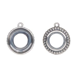 Drop, antiqued sterling silver, 16mm round with 10mm round setting and open back. Sold individually.