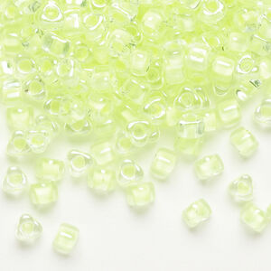 Seed bead, Miyuki 1pkg10g, glass, #5 triangle, transparent lime inside dyed color clear (TR-1119)