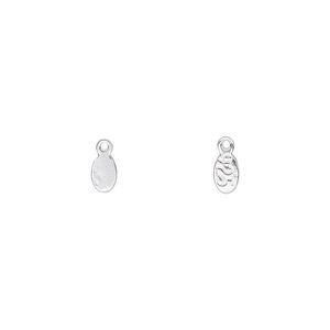 Drop, sterling silver, 5x3mm two-sided flat oval. Sold per pkg of 8.
