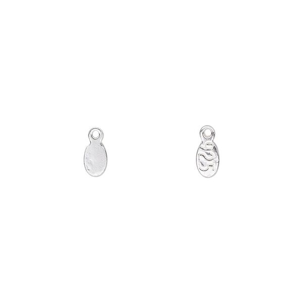 Drop, sterling silver, 5x3mm two-sided flat oval. Sold per pkg of 8. image number 0