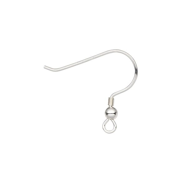 Ear wire fishhook 1pkg10 sterling silver, 18mm / 3mm ball / 2mm coil / open loop, 22 gauge 5 pair image number 0