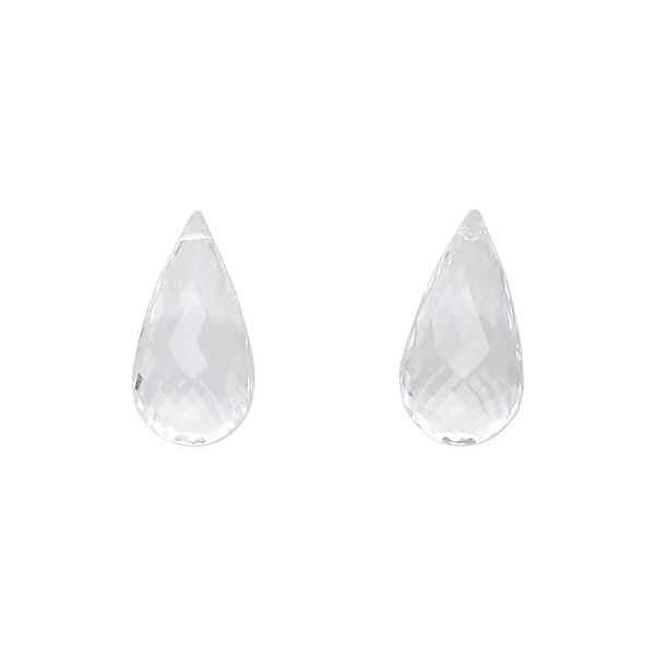 Bead, quartz crystal (natural), 16x8mm hand-cut top-drilled faceted briolette, B grade, Mohs hardness 7. Sold per pkg of 2. image number 0