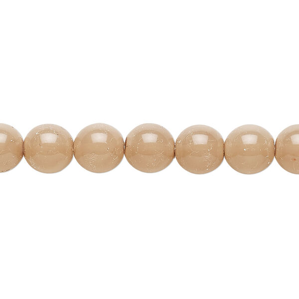 Bead, Czech dipped décor glass druk, beige, 8mm round. Sold per 15-1/2" to 16" strand. image number 0