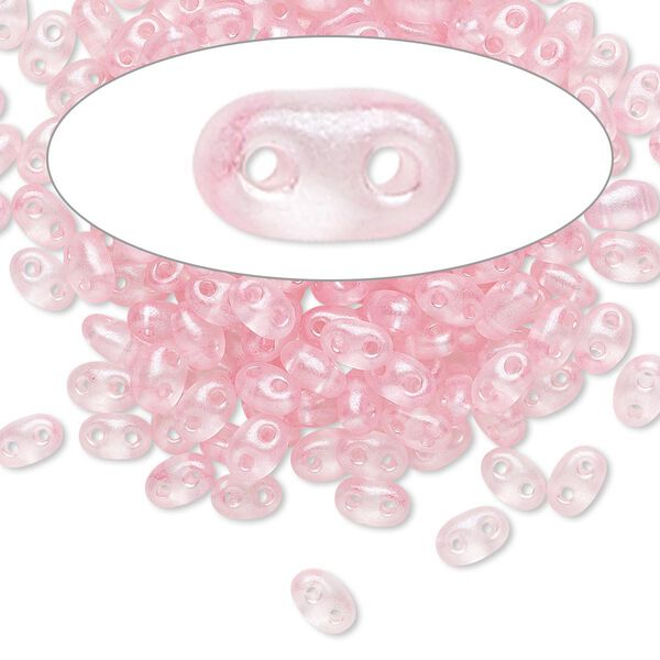 Seed bead, Preciosa Twin™ Czech glass, pkg/10g, 5x2.5mm oval, translucent pink terra pearl clear, (08198). image number 0
