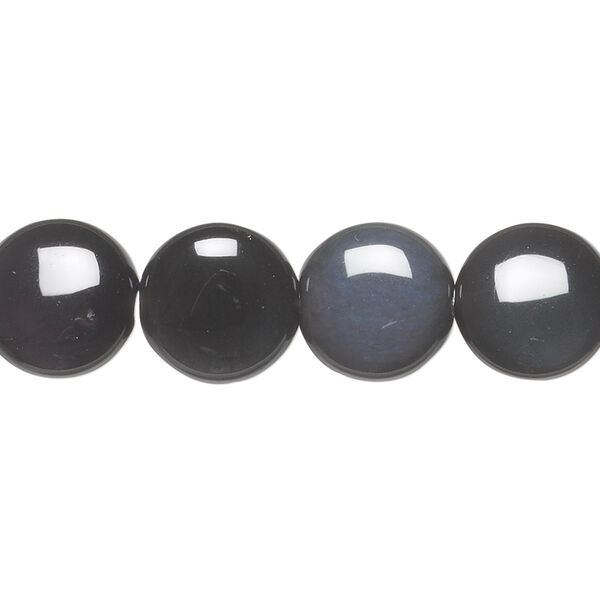 Bead, rainbow obsidian (natural), 12mm flat round, B grade, Mohs hardness 5 to 5-1/2. Sold per 15-1/2" to 16" strand. image number 0
