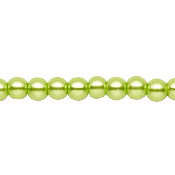 Bead, crystal pearl, lime green, 5-6mm round. Sold per pkg of (2) 15-1/2" to 16" strands, approximately 130 beads. image number 0